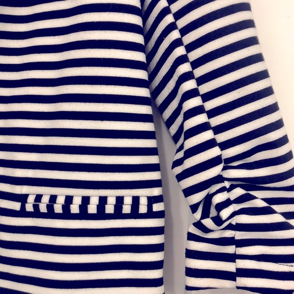 [gnw] Women's Blazer Scrunched 3/4 Sleeves Black & White Striped Size Medium - Picture 7 of 11